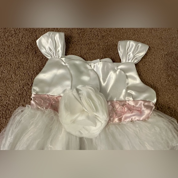 Wedding Flower Girl White Dress Pink Tulle Overlay Costume Pretend Play Dress-up - Picture 3 of 15